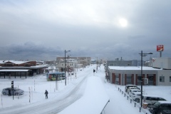 木古内駅前の雪景色