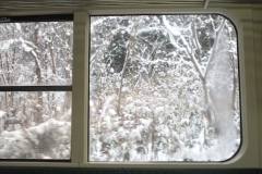 車窓を流れる雪景色