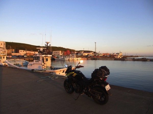 朝日に照らされた大岬漁港